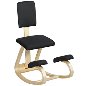 HOMCOM Ergonomischer Kniestuhl, Kniehocker mit Rückenlehne, Basis aus Holz Bürostuhl für Zuhause, Büro, Meditation, zur Verbesserung der Nackenschmerzen Rückenschmerzen Schwarz