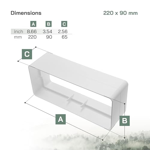Vent Systems 220x90mm flach Rechteckiger Rohrverbinder für die Rohrverbindung. Lüftungssystem, Heizen, Kühlen.