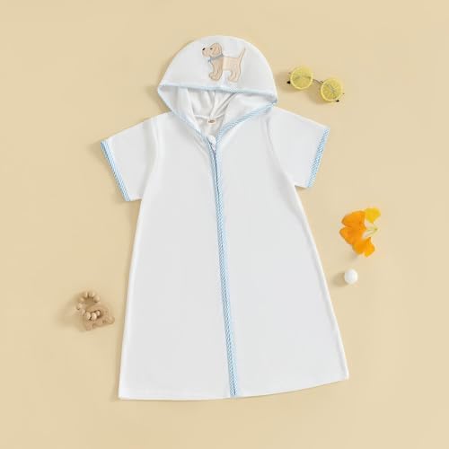 Toddler Girl Boy Terry Swimsuit Cover-up Short Sleeve Hooded Embroidery Pool Beach Bathing Suit Kids Summer Swimwear3
