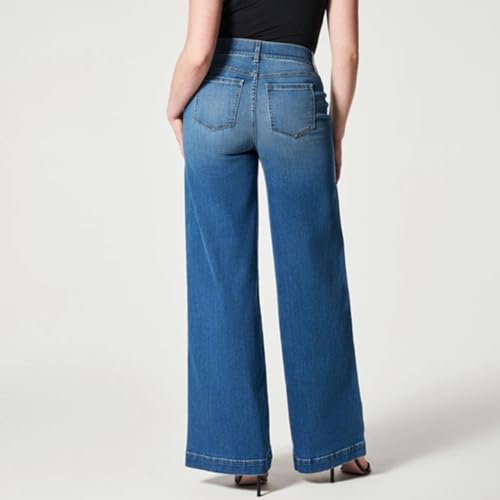Womens Straight Bootcut Jeans Relax Fit Baggy Wide Leg Denim Pant Mid Waist Stretchy Flowy Trousers Casual Wash Jeans2