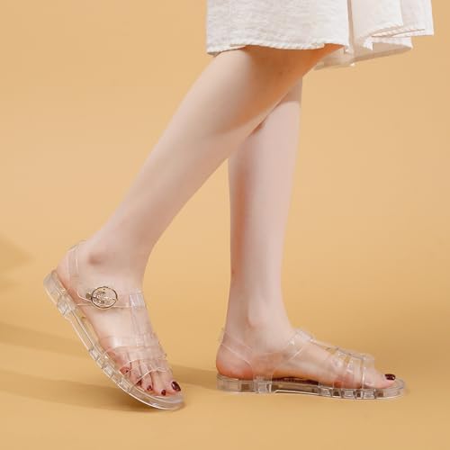 Image of Toddler Sandals Jelly Shoes Girls Unisex Boy Flat Retro Slides Clear Kids Water Slippers Slingback Summer Beach Size 8 Adjustable Buckle Glitter Dress Soft