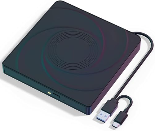Lectora DVD/CD externa USB 3.0 y Type-C portátil negra