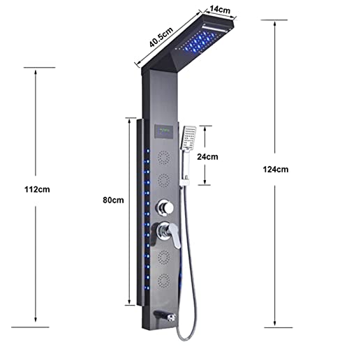 Sistema de columna de ducha con monomando, panel de acero inoxidable, pantalla digital LED y 5 funciones de salida de agua miniatura 3