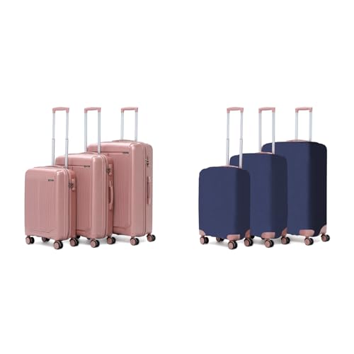 Image of VLITE Megatron Family Set of 6 Luggage with Covers | 3 Trolley Bags (20 /24 /28) + 3 Luggage Covers (20 /24 /28) | Lightweight Polypropylene Hard Shell, 360 Spinner Wheels (Rose Gold /Solid Black)