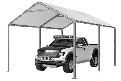 Image of Aoxun 10x15 Carport Heavy Duty Carport Potable Car Canopy Garage, White
