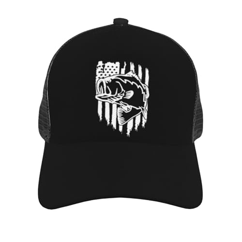 American Flag Largemouth Bass Fish Fishing Unisex Mesh Baseball Caps - Classic Adjustable Hat3