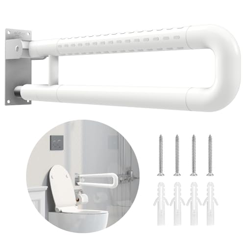 Image of AGEasy (Max Group) Stainless Steel Flip-Up Grab Bar | 17 Inch Bathroom Handle for Seniors with Anti-Slip Nylon Grip | Space-Saving Safety Bar for Shower, Toilet & Bedside