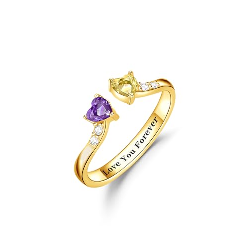 Dainty Promise Rings for Her 2 Birthstone Adjustable Rings for Women Sister Anniversary Birthday Gifts for Women Her Jewelry Valentines Day Gifts 02-1