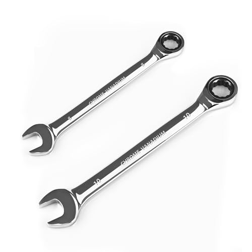 Egofine 8mm Wrench and 10mm Ratchet wrench Metric Ratcheting Wrench Set Industrial Grade Gear Spanner with 12 Point Box End 72-Teeth Ratchet Chrome Vanadium Steel