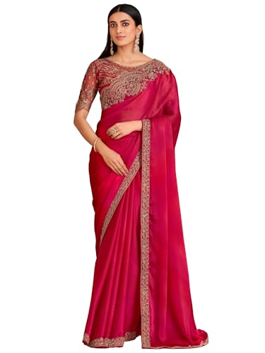 Image of AKHILAM Women's Satin Sequence Embroidery Saree With Unstitched Blouse Piece(SNDLWOD1601 TFH Parent)