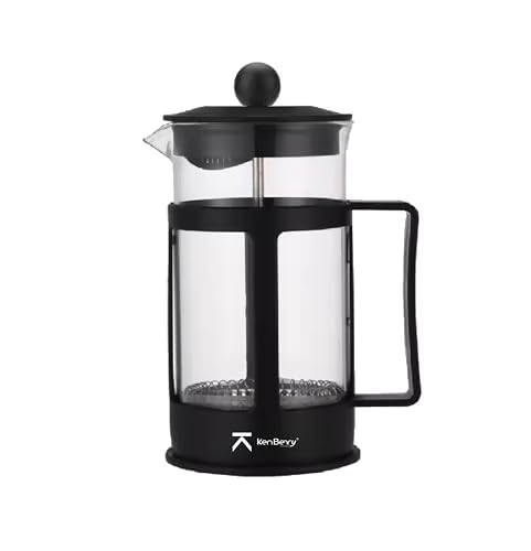 Image of KenBerry French Press Coffee & Tea Maker Borosilicate Glass with sleeves Carafe | BPA-Free Plastic Lid | 4-Level Filtration with Stainless Steel Plunger with Mesh | Compact & Durable, 600 ML