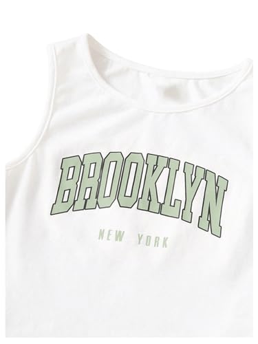Image of Floerns Girl's Summer Letter Graphic Tank Top Sport Shorts Sets 2 Piece Outfit Mint Green 11-12Y