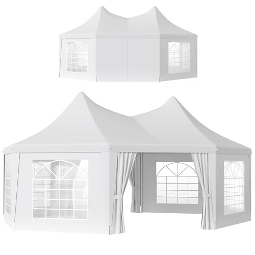 Outsunny 6.8x5M Octagonal Marquee Gazebo, Heavy Duty Wedding Party Tent with Sides and Doors, White