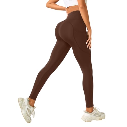 Image of Leggings for Women Tummy Control Tight Legging Fitness Buttery Soft Stretchy Elastic Jogging Pants Plus Size Running Ladies Activewear(Coffee, L)