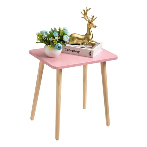 Image of FORAOFUR Small Accent Table, Modern Mini Coffee Table with Natural Wood Legs, Quick Assembly End Furniture for Bedroom Living Area Sofa, Minimalist Design for Nuresery and Compact Homes, Pink