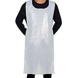 hapray 50 Pieces Disposable White Plastic Aprons, 46 inches x 28 inches Waterproof Polyethylene Perfect for Cooking Painting Arts n' Crafts and More