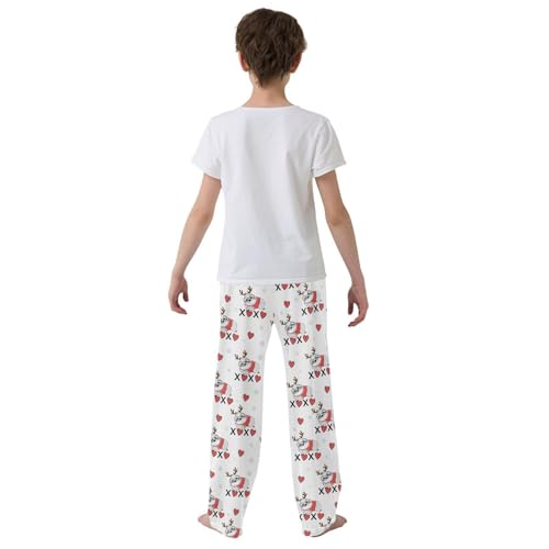 Sloth Love Hearts Boys Long Pants Soft Trousers Elastic Waist Kids Lounge Bottoms with Pockets S-XL3