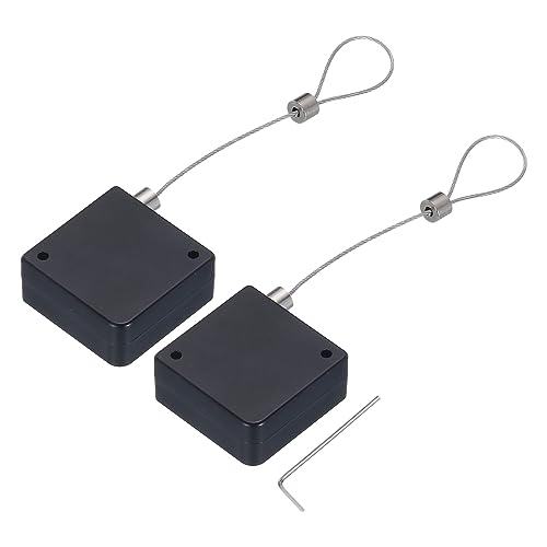 MECCANIXITY Retractable Cable Lock with Double-Sided Adhesive ABS Remote Control Security Lock for TV, DVD,Showroom,Remote,600g 2Set Black