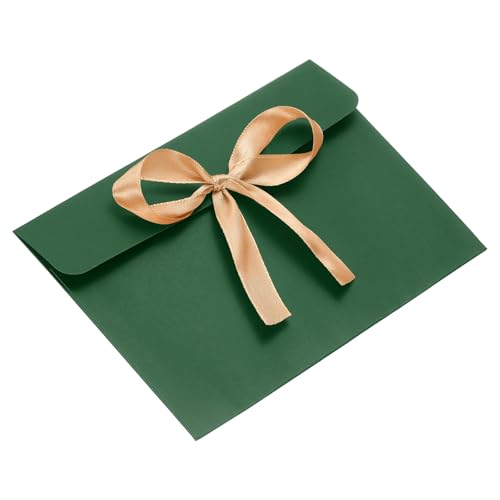PATIKIL 結び目 ついた封筒 6.8" x 5" 10枚入り 招待状封筒リボン付き 招待状や贈り物 クリスマス誕生日パーティー用 ダーク緑