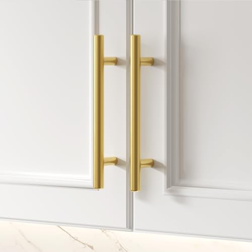 Goldenwarm 1 Pack 3-3/4 inch Gold Cabinet Handles Brushed Gold Cabinet Pulls Stainless Steel Drawer Pulls, Durable Kitchen Cabinet Handles - Bathroom Bedroom Dresser Handles Easy DIY Upgrade