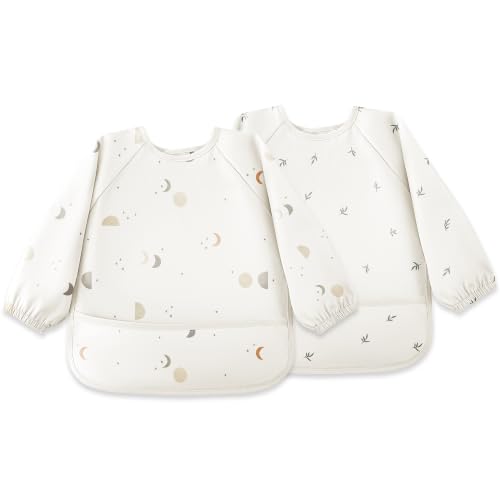Susurration Baby Long Sleeve Bib Waterproof Sleeved Bib Smock for Baby