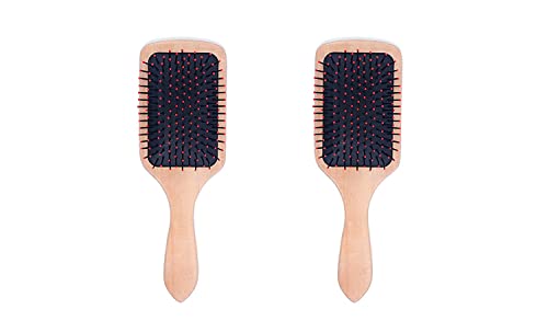 Glivary Set of 2 wooden Brush-Paddle Detangler Brush with nylon pins for Women/Men/Kids Massaging, Anti Static, Best for All Wet & Dry Hair Daily Use.(wooden,Black)(pack of 2)