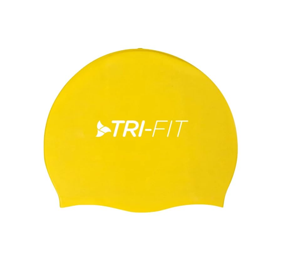 TRI-FIT Silicone Swimming Cap For Open Water | Hypoallergenic & Waterproof | Wrinkle-Free Fit | High Stretch Material For Reduced Drag | For Men & Women (Yellow)