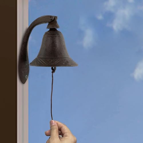 Cast Iron Dinner Bell,Retro Metal Outside Farmhouse Door Bell,Simple Decoration Hanging Bell for Yard or Garden,Manually Shaking Doorbell Indoor Outdoor Wall Mounted Ornamental Dinner Bell-Bell