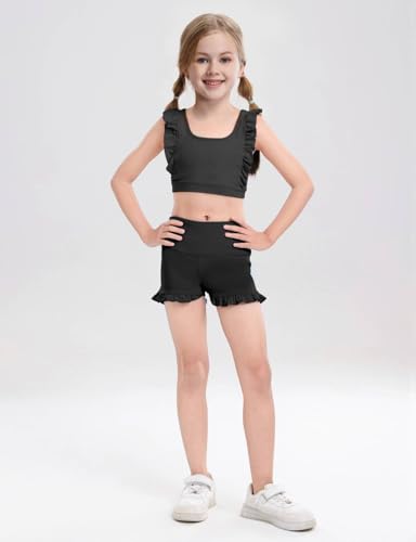 Girls Training Bra Cute Ruffle Sports Bra for Kids Scoop Neckline Fitness Yoga Bra Strap Crop Top2