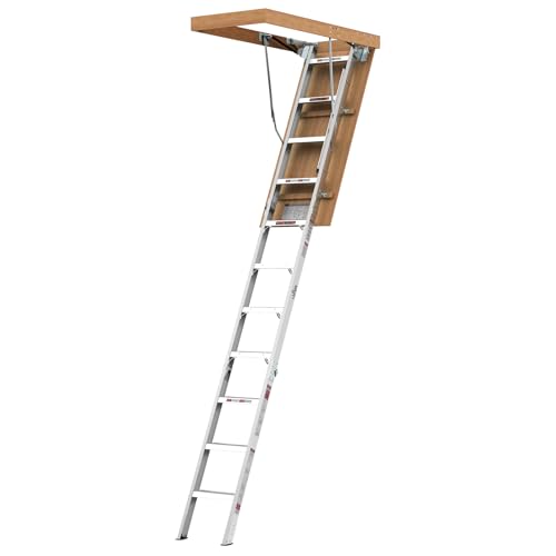 Vantic 10 Foot Aluminum Attic Ladder Pull Down System, Drop Down Ladder Stairs for Attic Access, Foldable Loft Ladder for 22 1/2' x 54' Rough Opening, 350 lb Load Capacity, for 7.6-10.25 ft Ceilings