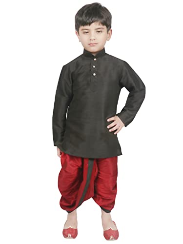 Image of SG YUVRAJ Boy's Raw Silk Kurta Dhoti Set