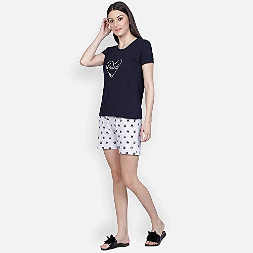 Image of Club A9 Women Cotton Regular Fit T-Shirt and Shorts Night Suit | Two Piece Set (Lime Green)