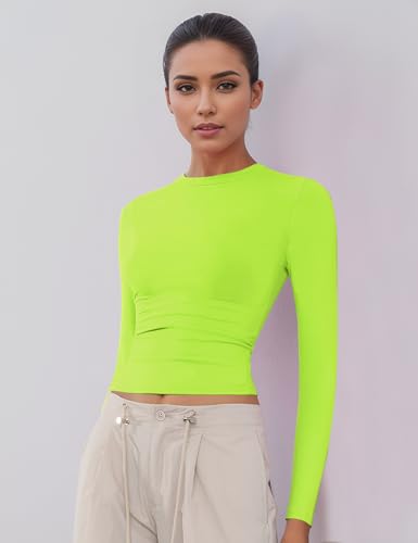 Women's Soft Long Sleeve Shirts Crew Neck Tops Basic Tees Stretchy Going Out Crop Tops Y2K Slim Fit T-Shirts3