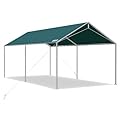 Quictent 10x15 ft Heavy Duty Car Canopy Galvanized Frame Carport Outdoor Party Tent Boat Shelter with 3 Reinforced Steel Cables - Green
