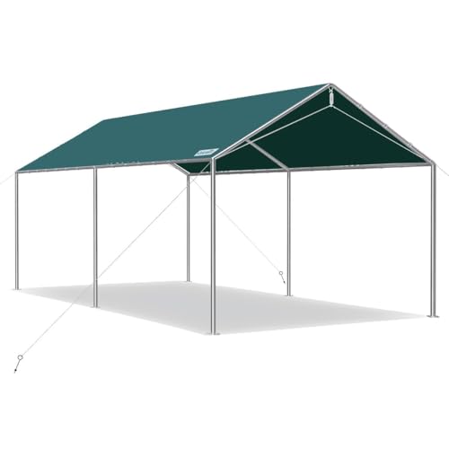 Quictent 10x15 ft Heavy Duty Car Canopy Galvanized Frame Carport Outdoor Party Tent Boat Shelter with 3 Reinforced Steel Cables - Green Green 10'x15'