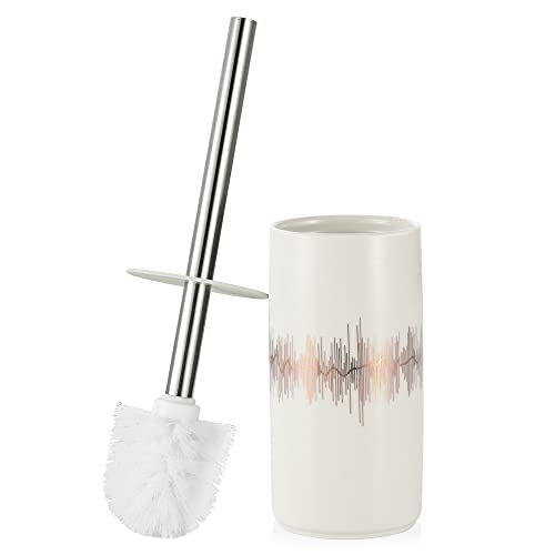 GERUIKE Escobilla WC de Inodoro con Recipiente de Cerámica,Escobillas de Baño Blanco,Escobillero con Mango Largo De Acero Inoxidable para Baños y Aseos Cover