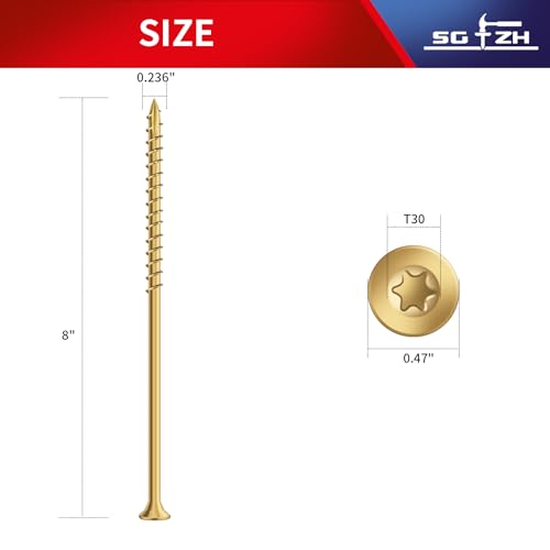 Image of #14 x 8 Inch Deck Screws (17Pcs) 1lb. Exterior Wood Screws. Carbon Steel, Tan, Flat Head, Rust Resistant epoxy Coated, with T30 Star Bit