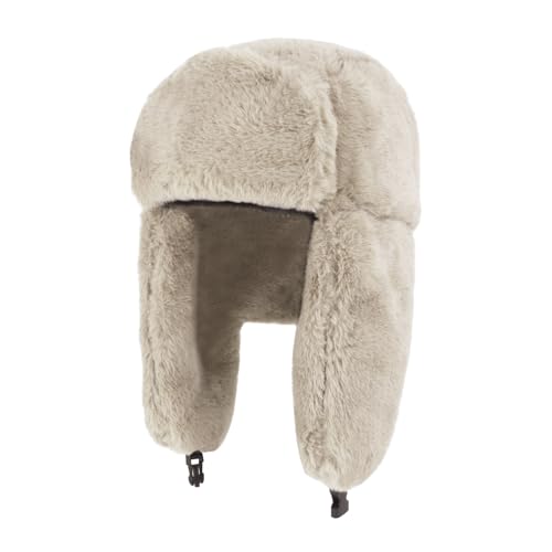 Winter Cozy Plush Ushanka Russian Hat Windproof Thermal Full Hood Earflap Hat Skull Cap Thick Faux Fur Snowmobile Cycling Camping Ski Hunting Trapper Hats for Men Women Teens Khaki