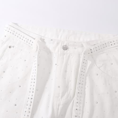 Men's Crystal Denim Loose Straight Jeans with Belt3