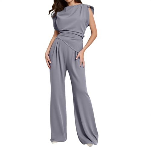 Ensemble femme pantalon et haut fluide à manches courtes pour l'été