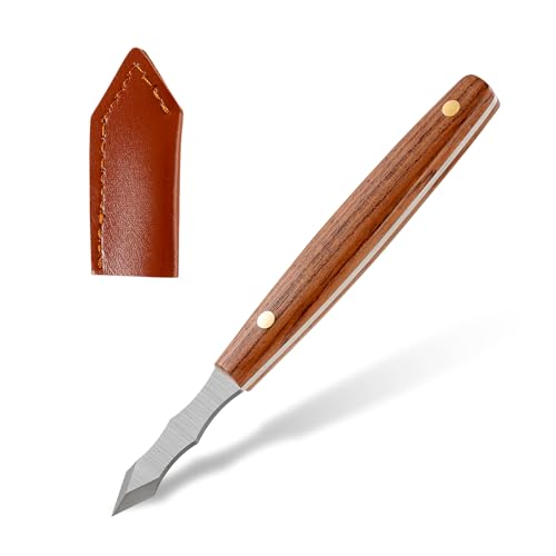 Marking Knife Woodworking Long Neck Heavy Duty Scribing Gauge Knife Dual Grooves Leather Sheath Carbon Steel Beveled Blade Striking Knife Wooden Handle Carving Tool Fathers Day Mens Birthday Gift