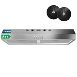 FIREGAS Unterbau Dunstabzugshaube 60 cm Edelstahl, 319 m³/h, Energieeffizienzklasse A++, bürstenloser Motor, Umluft & Abluft, 3 Leistungsstufen, leise, 2W LED, inkl.2 Aktivkohlefilter