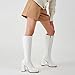 ZXHYZLZ White Wide Calf 70s Gogo Boots for Women Plus Size – Tall Knee High Square Toe Chunky Heel Retro Boots Size 11W