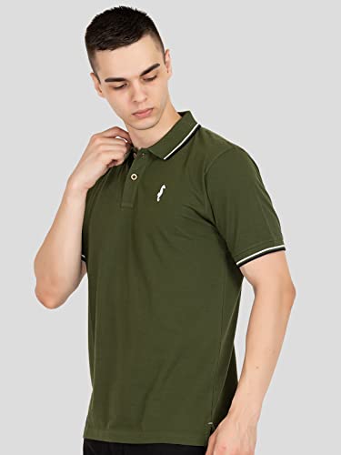 Image of MEN IN BLUE Mens Polo Tshirt | Cotton Blend Pique Knit Polo Collar Half Sleeve Regular Fit Tshirt with Embroidered Logo on Chest and Sleeve