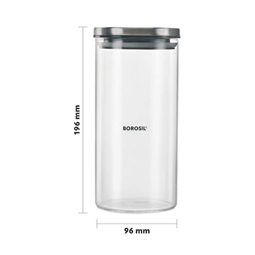 Borosil - Classic Glass Jar for Kitchen Storage, 1.2 L