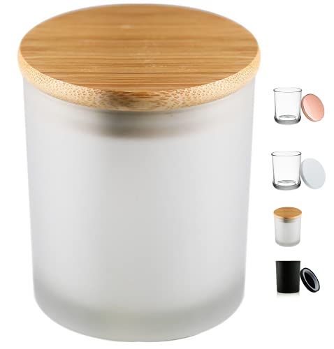 10 Oz Candle Jars for Making Candles - Candle Vessels - Jars for Candle Making - Frosted White Jars with Bamboo lids -(Set of 6 Jars and 6 lids)