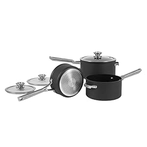 Ninja Foodi ZEROSTICK 3-Piece Saucepan Set, Stackable Hard Anodised Aluminium, [C53000UK] Non-Stick, Induction Compatible
