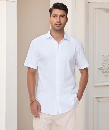 Manwan walk Men's Short Sleeve Casual Button-Down Solid Slim Fit Business Formal Shirts4