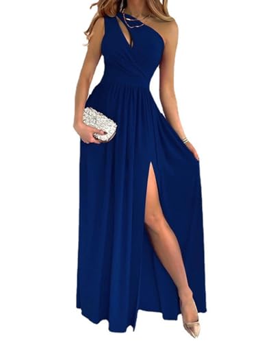 WJSKYDM Summer Maxi Dress 2026 One Shoulder for Women Sexy Sleeveless Ruched Cutout Slit Party Cocktail Dresses,D,M