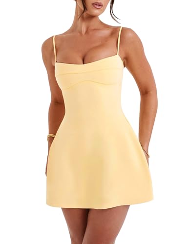 Image of Women's Sexy Spaghetti Strap A-Line Y2k Sleeveless Zipper Back Double-Layer Flowy Short Dress